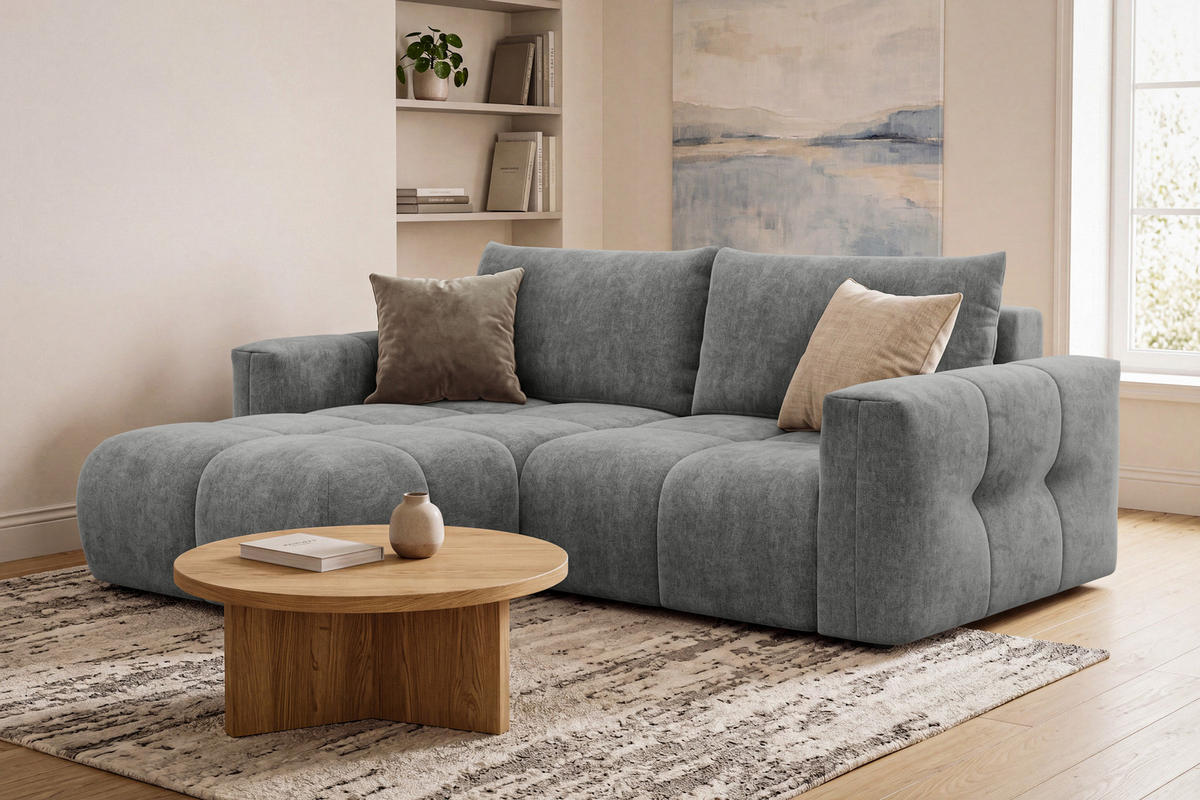 ECKSOFA VERONA 3-Sitzer links, Grau - Schwarz/Grau, Holz/Textil (224/173cm) - Courtois Laville