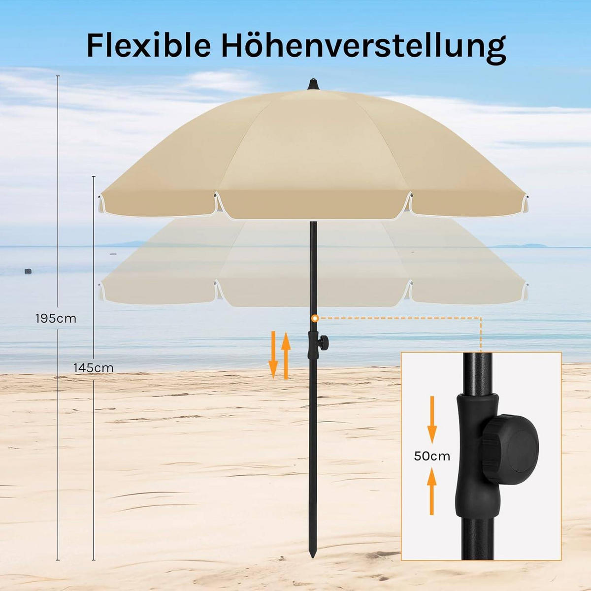 SONNENSCHIRM, Balkonschirm Strandschirm UV-beständig wasserdicht - Taupe, Metall (155/155cm) - Woltu
