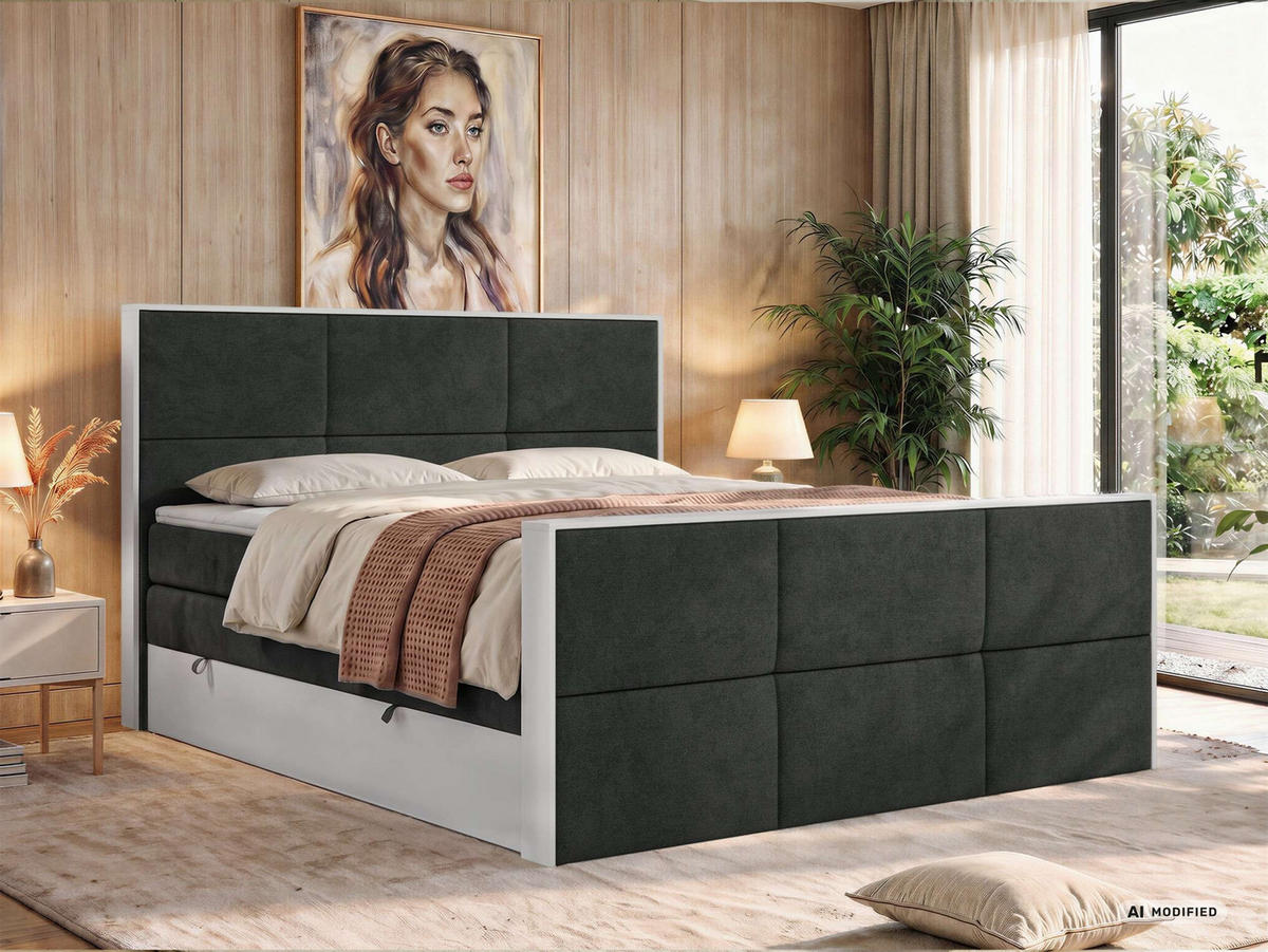 POSTEL BOXSPRING DELVIT KING DUO 140/200 - Tmavě šedá Strukturovaná látka - Topper Visco - H4 - černá/tmavě šedá, textil/plast (140/200cm) - MKS