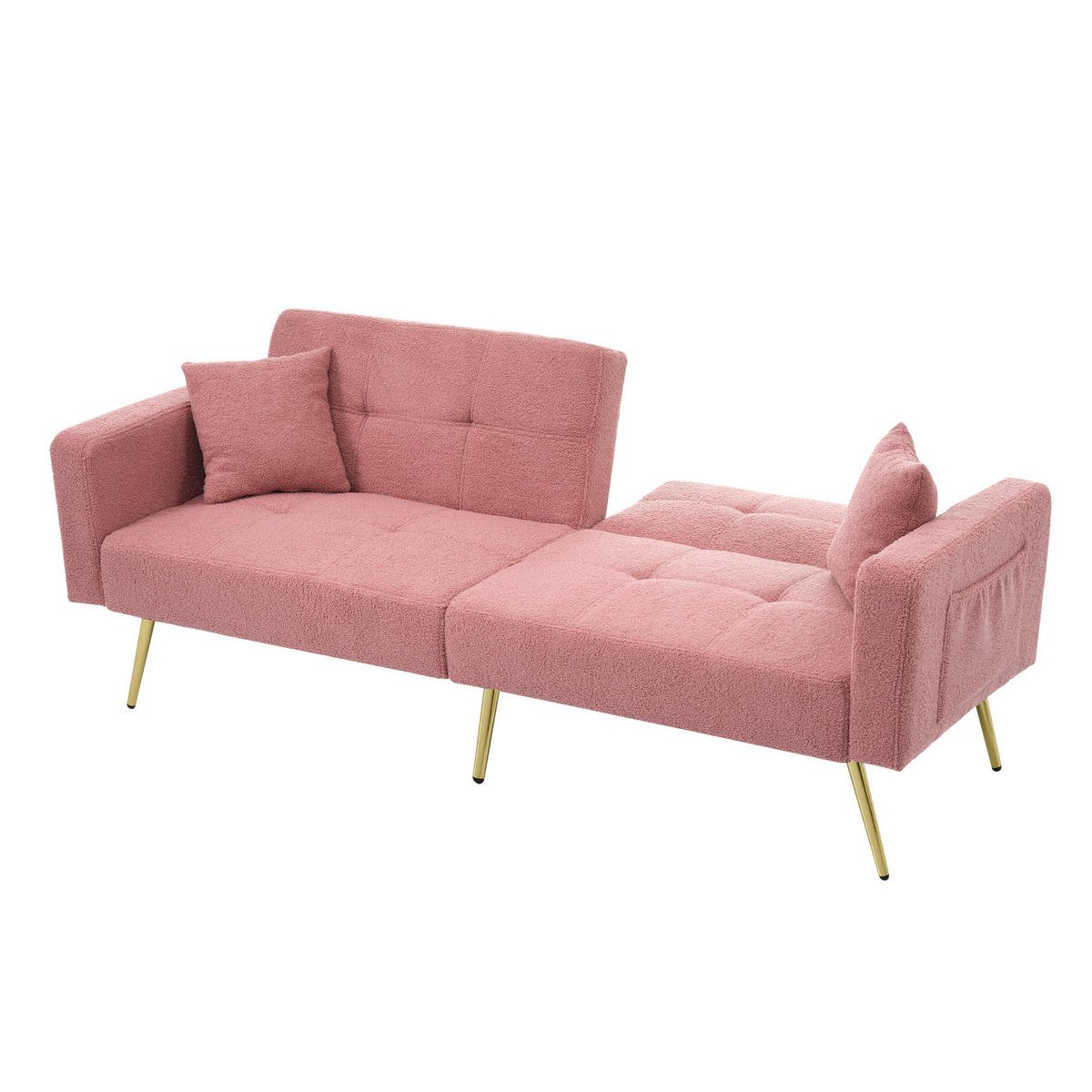 SCHLAFSOFA mit Bettfunktion Lammwollstoff und goldenen Beinen Pink 175/64/72 cm - Rosa, Kunststoff (175/72/64cm) - OKWISH