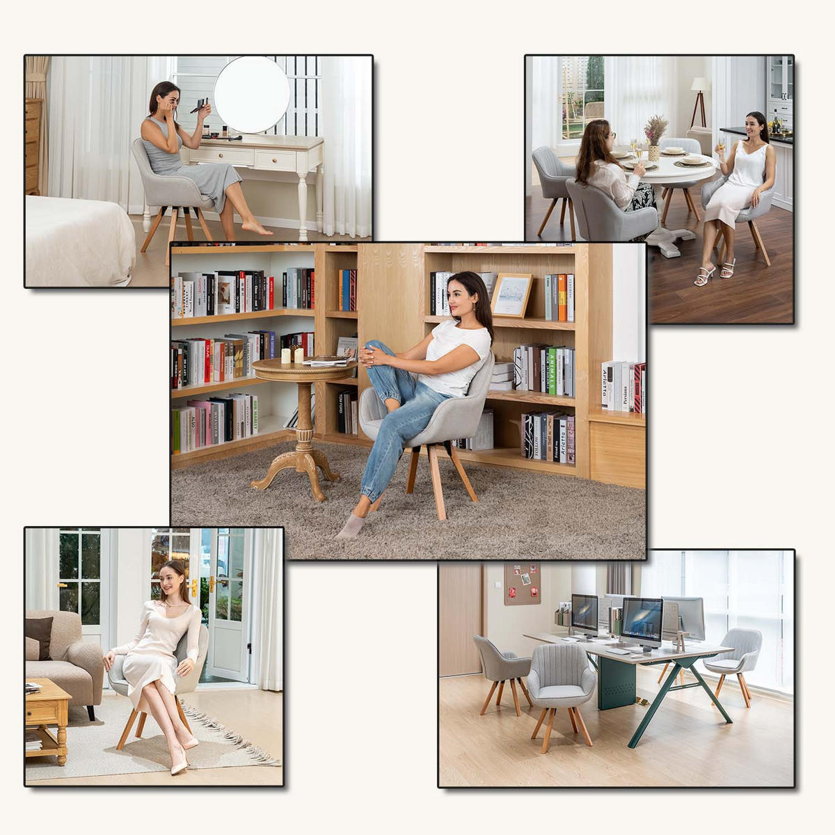 ARMLEHNSTUHL-SET 4 Stück drehbar in Webstoff - Beige/Kernbuche, Holz/Textil (57/83/56cm) - Meubles Cosy