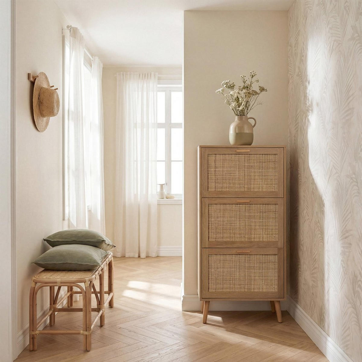 SCHUHSCHRANK SCHMALES Tahiti Natürlich 64 cm x 129 cm - Naturfarben, Holzwerkstoff (64/129/24cm) - Klast Home