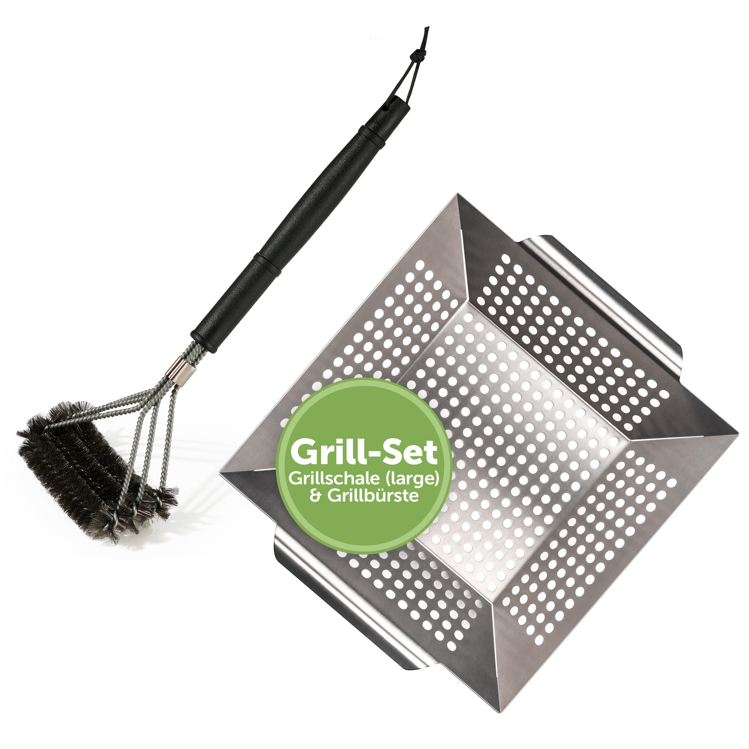 GRILLSET Baestis 2er-Set mit Grillkorb und Grillbürste - Edelstahlfarben, Metall (30/34/6cm) - Blumtal