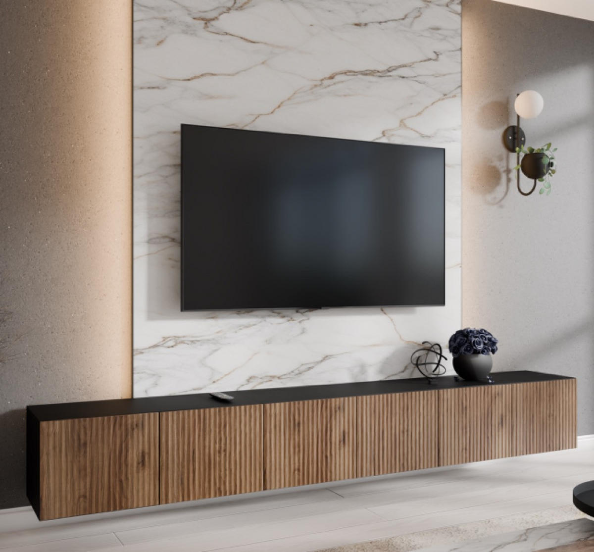 TV-LOWBOARD Schwarz Katania Eiche Geschlossen 300 cm - Braun, Holzwerkstoff (300/41/40cm) - Sepro Meble