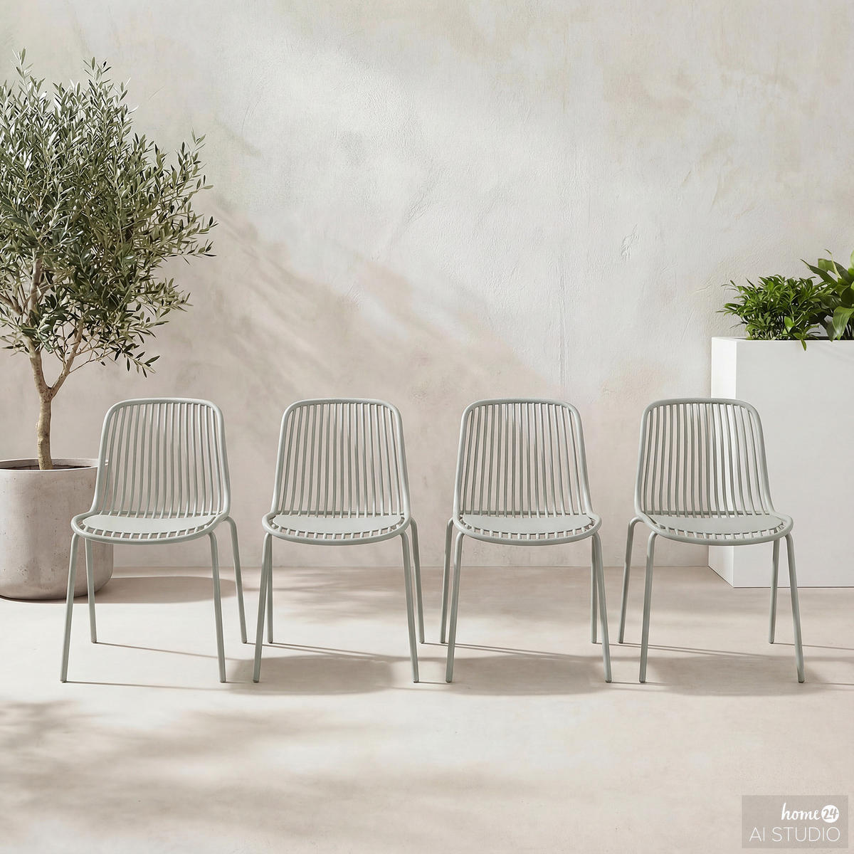 GARTENSTUHL - 4er-Set - Stahl / Polypropylen - Beige, Kunststoff/Metall (51/82/54cm) - home24