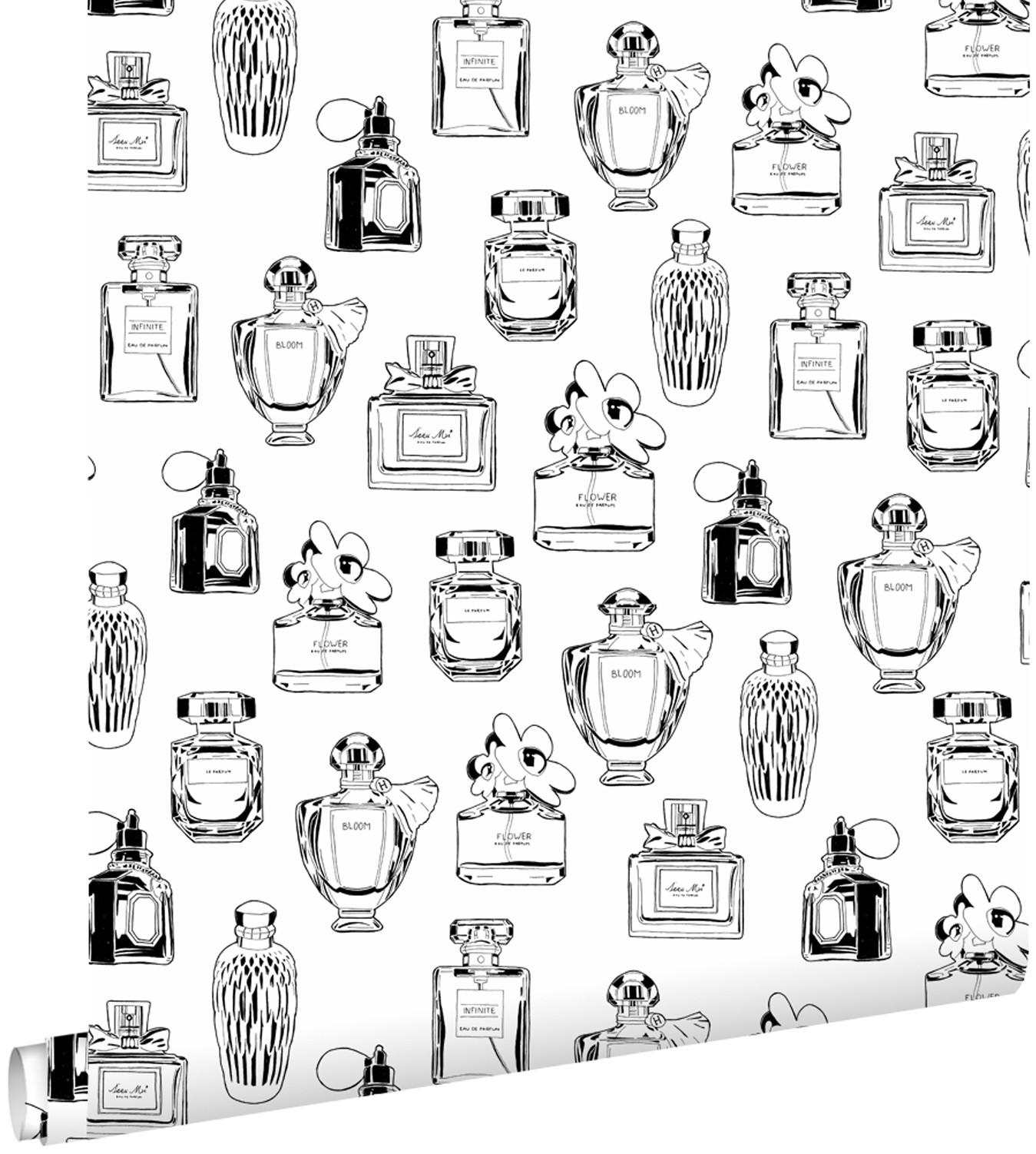 TAPETE Parfumflaschen 53 cm x 10.05 m - Schwarz, Papier (53/1000cm) - ESTAhome