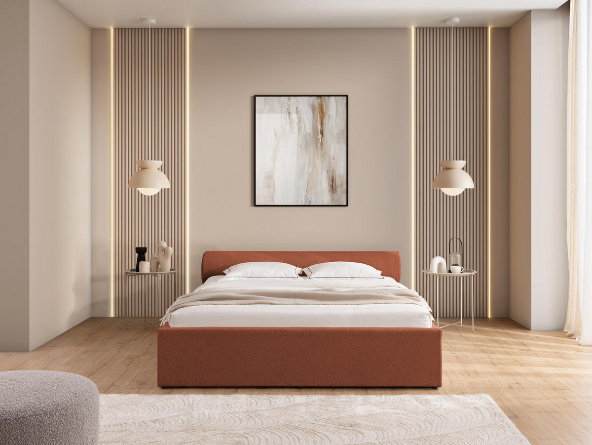 POLSTERBETT 180/200 cm Josy im Designer-Look mit Bettkasten und Lattenrost aus Terrakotta Chenille-Stoff - Terra cotta/Schwarz, Holz/Kunststoff (180/200cm) - S-Style Möbel