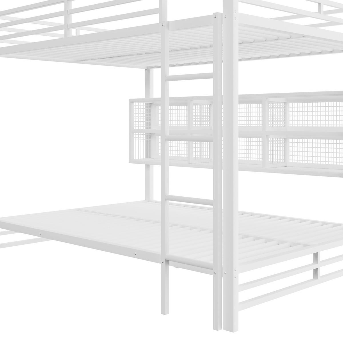 ETAGENBETT 140/200 cm in Weiß mit 6 Schränken und LED - Weiß, Metall (140/200cm) - CHICFURN