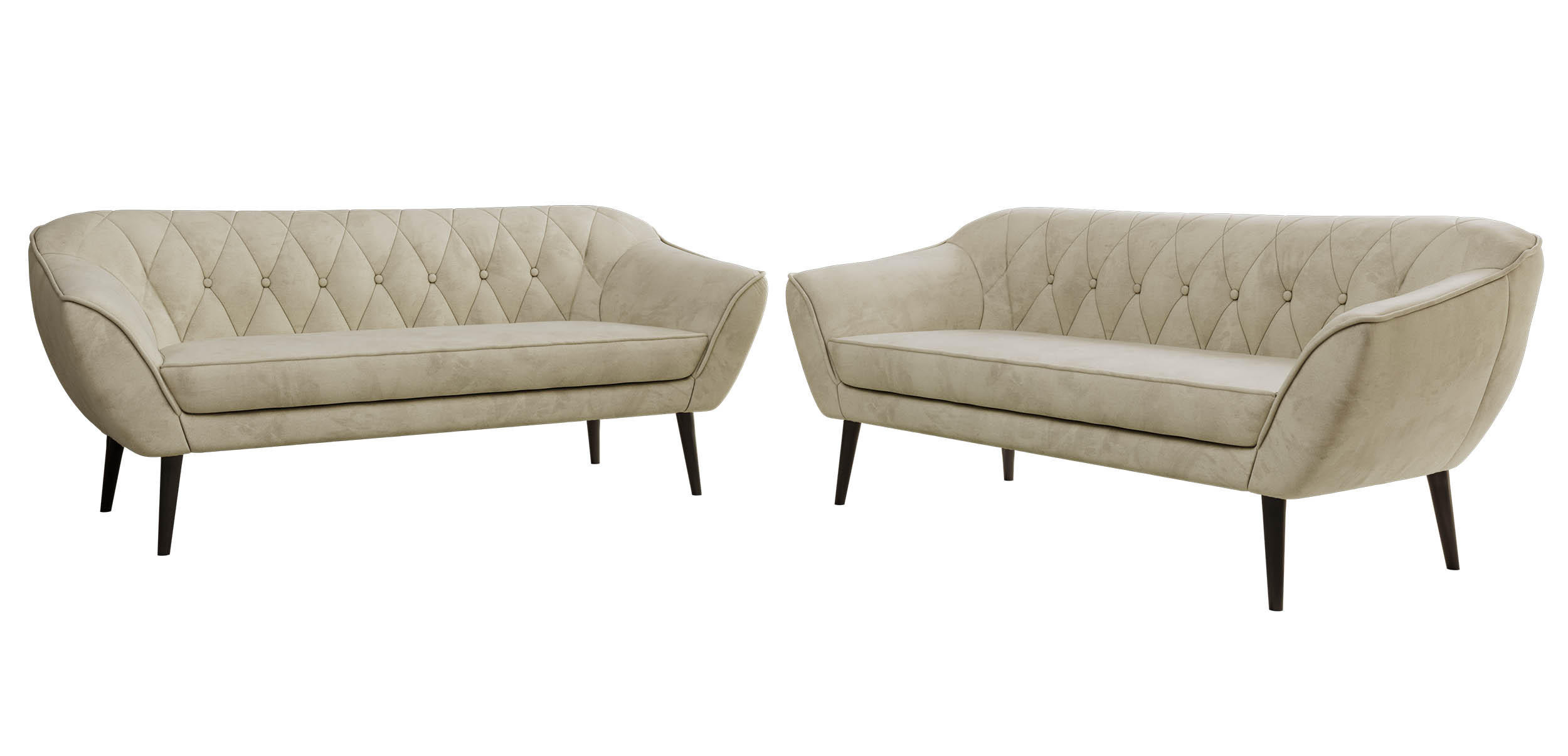 SEDACÍ SOUPRAVA 3+3 PIRS - Béžová Samet - Černé nohy - černá/béžová, kompozitní dřevo/textil (180/75/74cm) - MKS