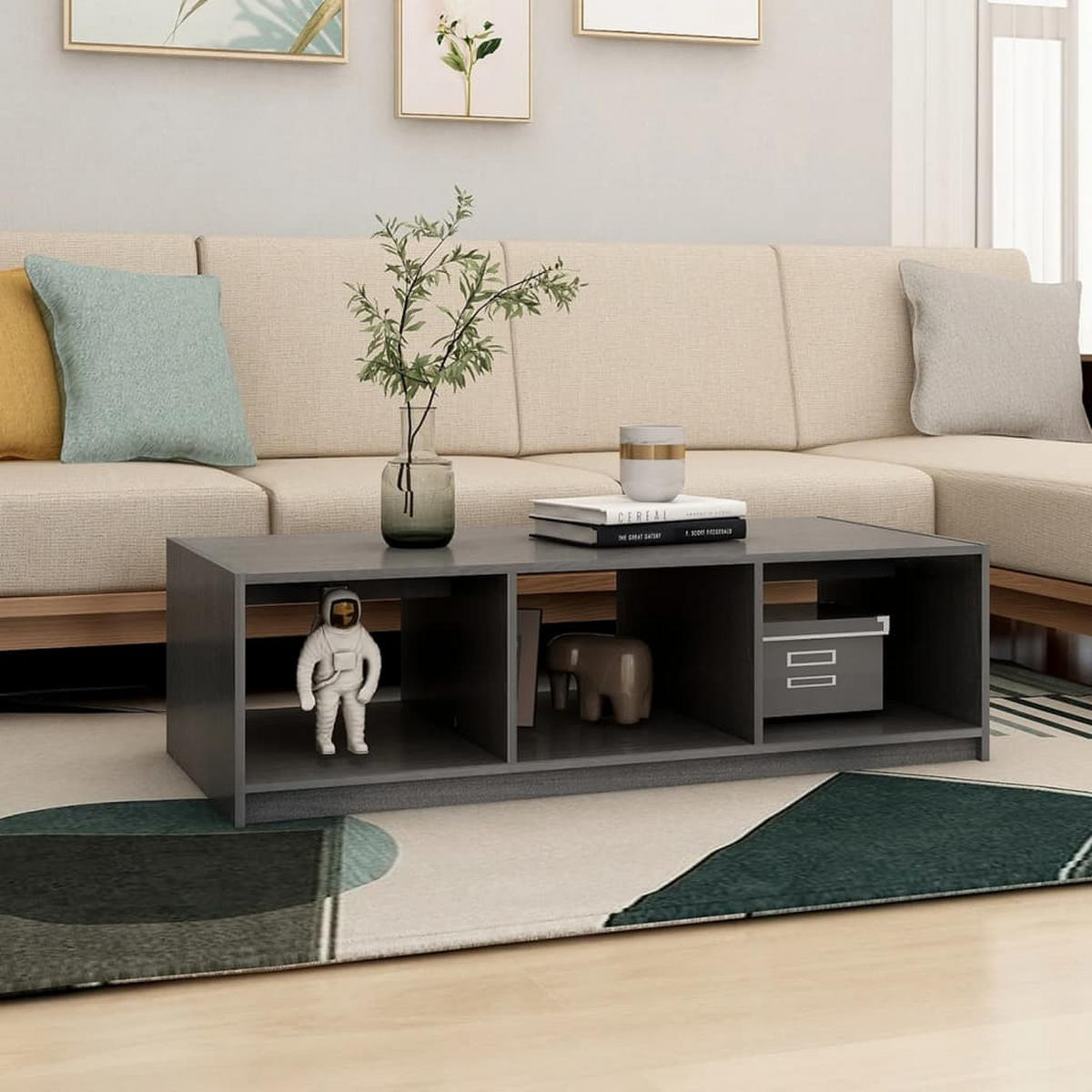 COUCHTISCH Grau 110x50x34 cm Massivholz Kiefer - Grau, Holz (110/50/34cm) - furnicato