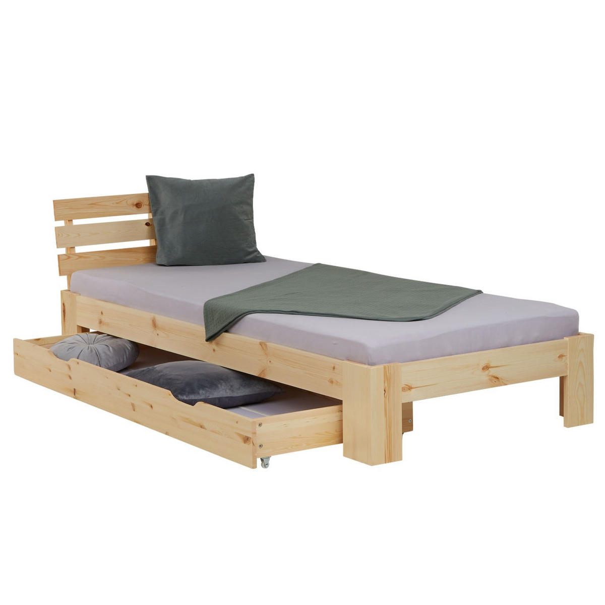 HOLZBETT mit Stauraum 90/200 cm natur - Braun, Holz (90/200cm) - Homestyle4u