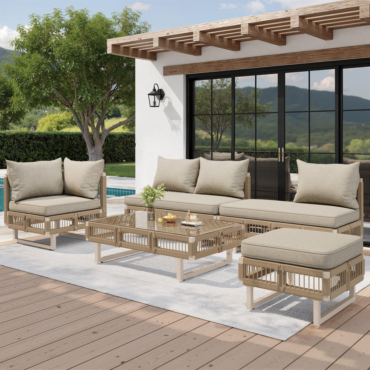 GARTENLOUNGE Modular 5-tlg. Beige/Grün - Beige, Metall - ComfortXL