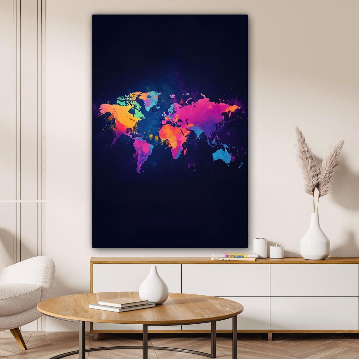 LEINWANDBILD Weltkarte - Bunt - Graffiti Deko Groß 90x140 cm - Multicolor, Textil (90/140cm) - MuchoWow