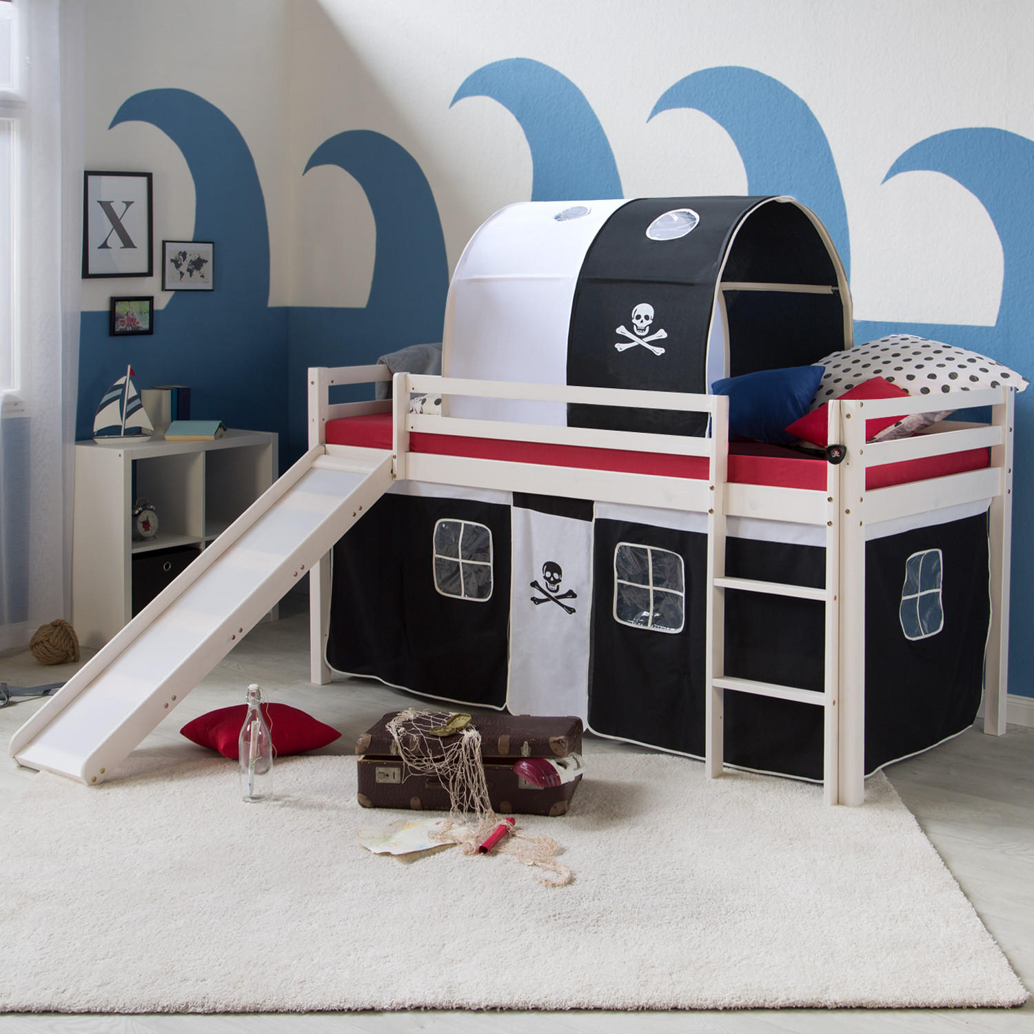 HOCHBETT 90/200 cm mit Lattenrost + Matratze Pirat - Schwarz/Weiß, Holz (90/200cm) - Homestyle4u