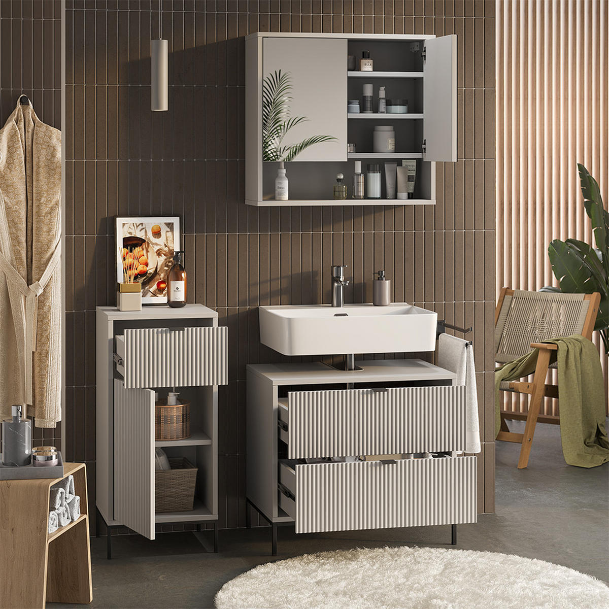 BADMÖBEL-SET Eliza Grau 3 Teile - Grau, Holzwerkstoff (70/63/45.1cm) - Vicco