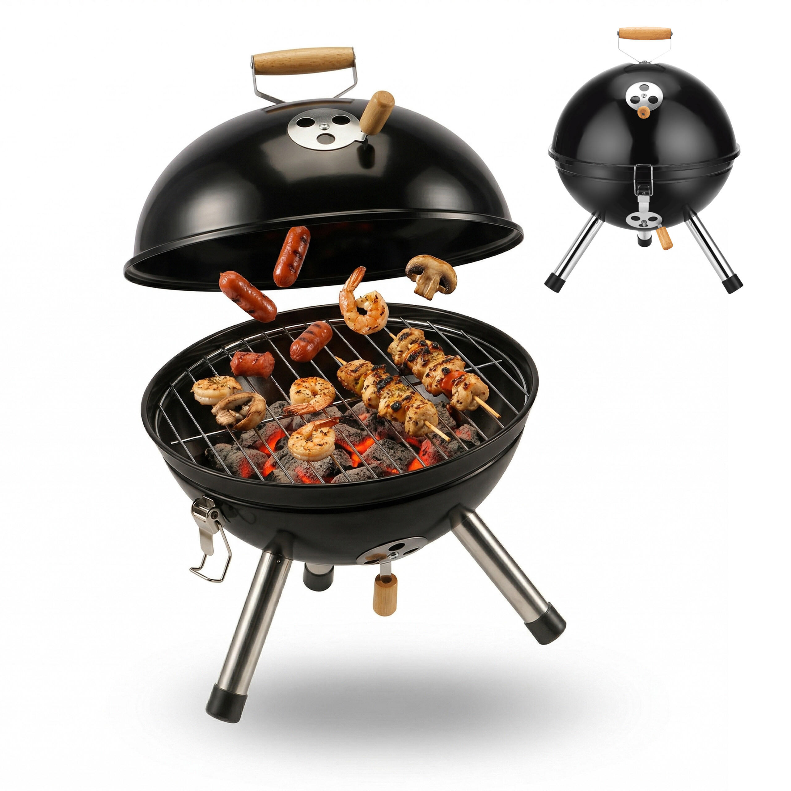 MINI Kugelgrill - Multicolor, Holz/Metall (28.5/41cm) - Relaxdays