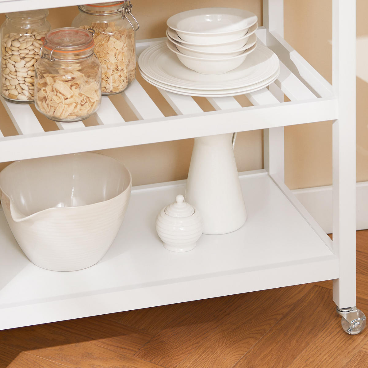 SERVIERWAGEN mit Arbeitsplatte, Weiß, 81x90x45cm - Weiß, Holzwerkstoff (100/92/45cm) - SoBuy