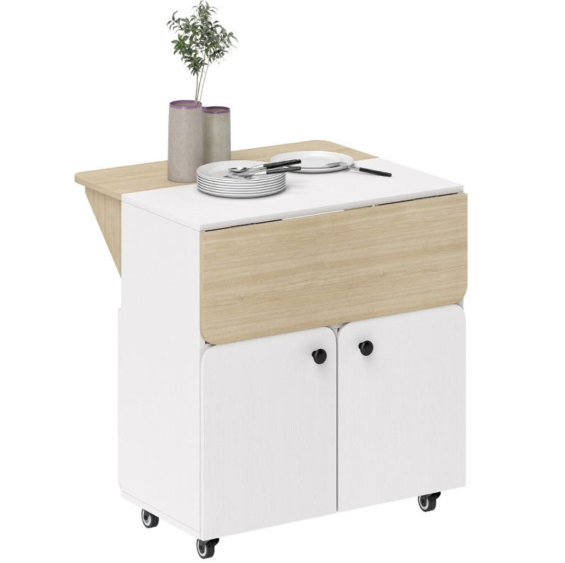 Redom DŘEVĚNÝ skládací jídelní stůl 70/83/75 cm s úložným prostorem a kolečky, Bílá