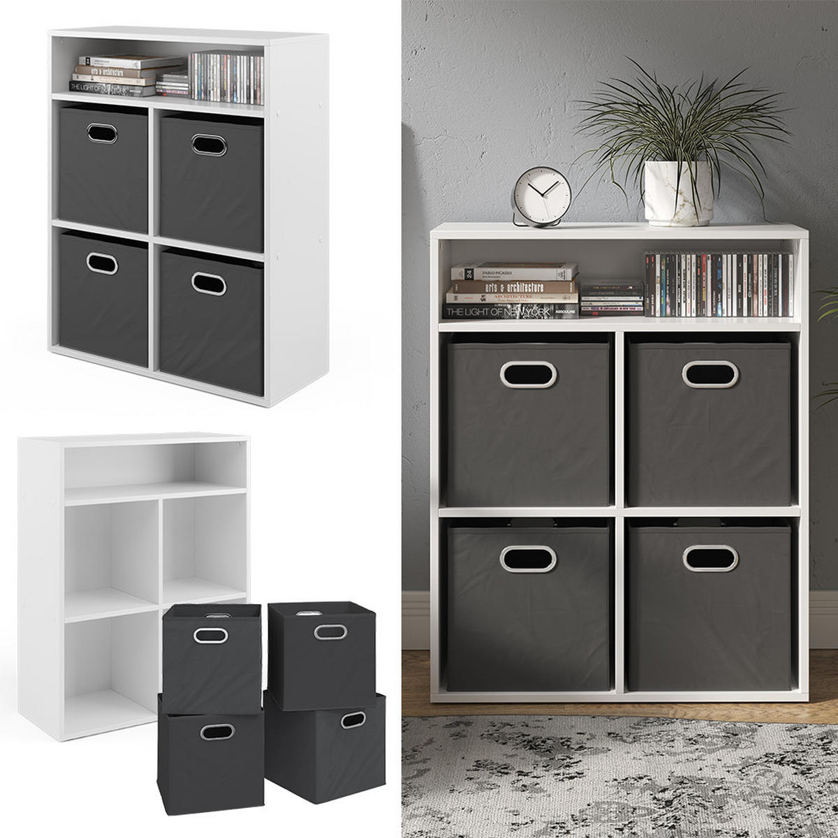 BÜCHERREGAL Weiß 72 x 90.2 cm mit 4 Faltboxen - Weiß, Holzwerkstoff (72/90.2/30.6cm) - Vicco