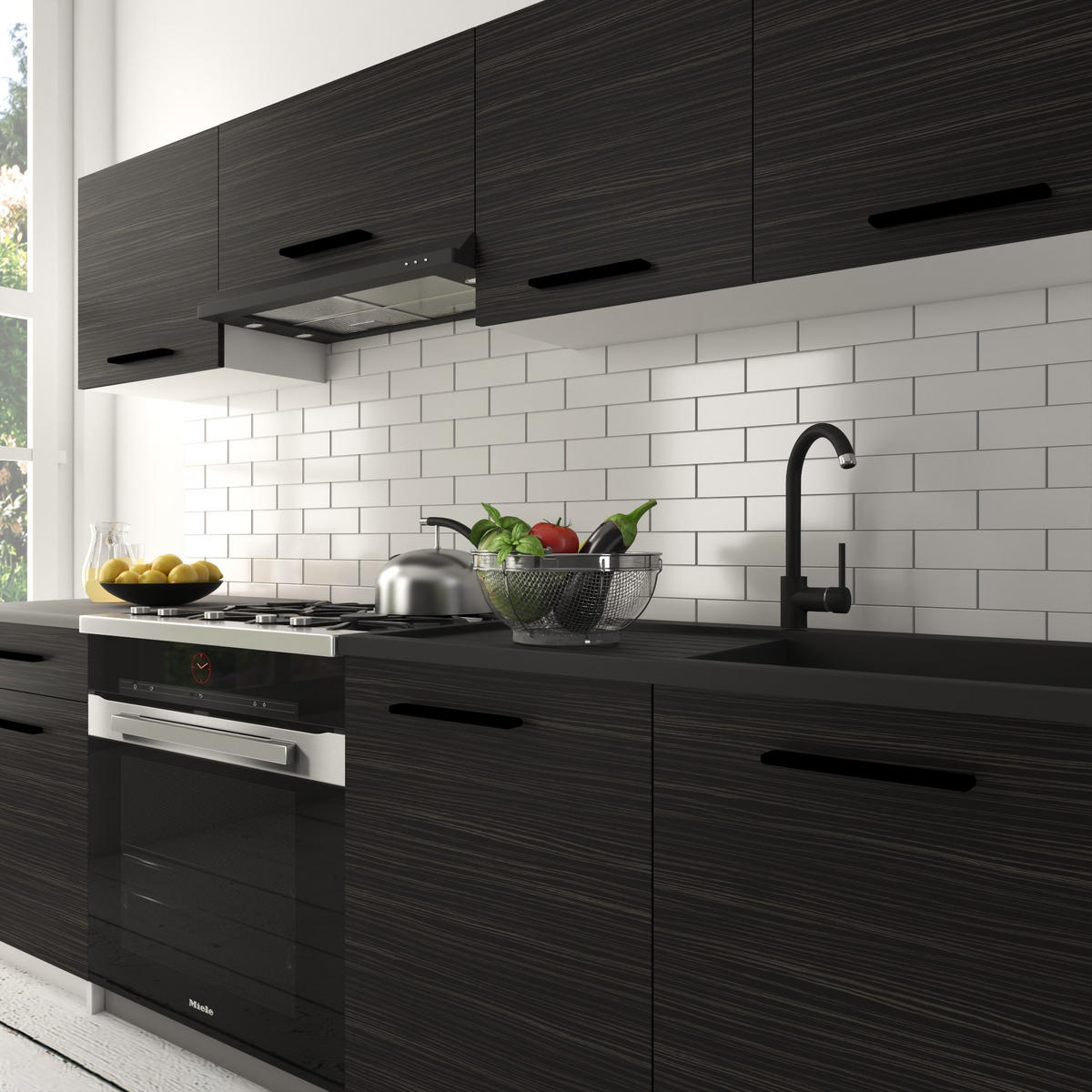 KÜCHENZEILE Italia 1 180 cm, mit Arbeitsplatten, Ebenholz - Schwarz, Holz (180/143/60cm) - B BELINI GROUP