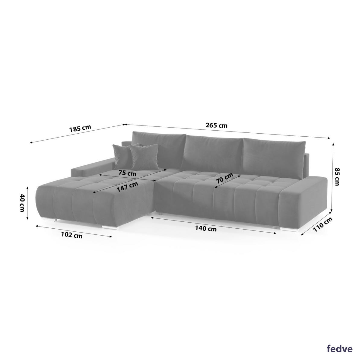 ECKSOFA mit Schlaffunktion Dhaka L, Schwarz - Schwarz, Textil (185/265cm) - Fedve