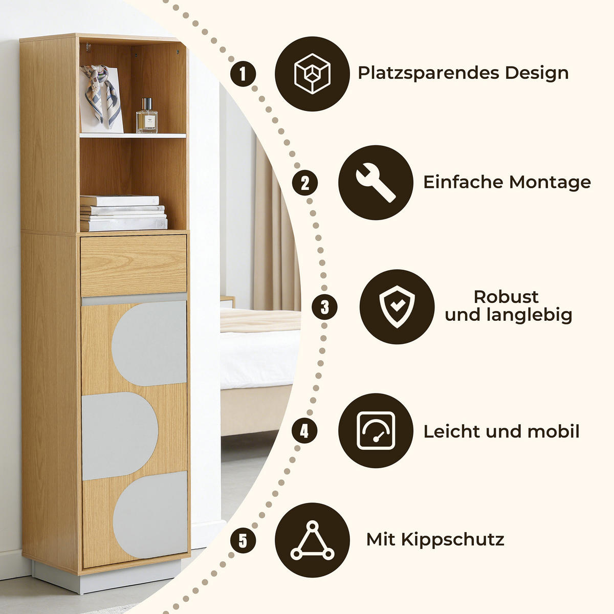 BADEZIMMERSCHRANK 166 cm - Akaziefarben, Holz (30/165/40cm)