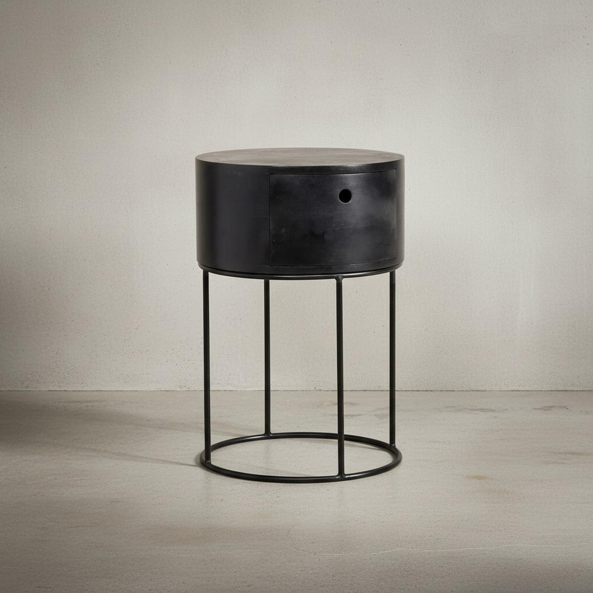 NACHTKONSOLE Massivholz mit Schublade rund Modern Schwarz - Schwarz, Holz/Metall (40/60/40cm) - KADIMA DESIGN