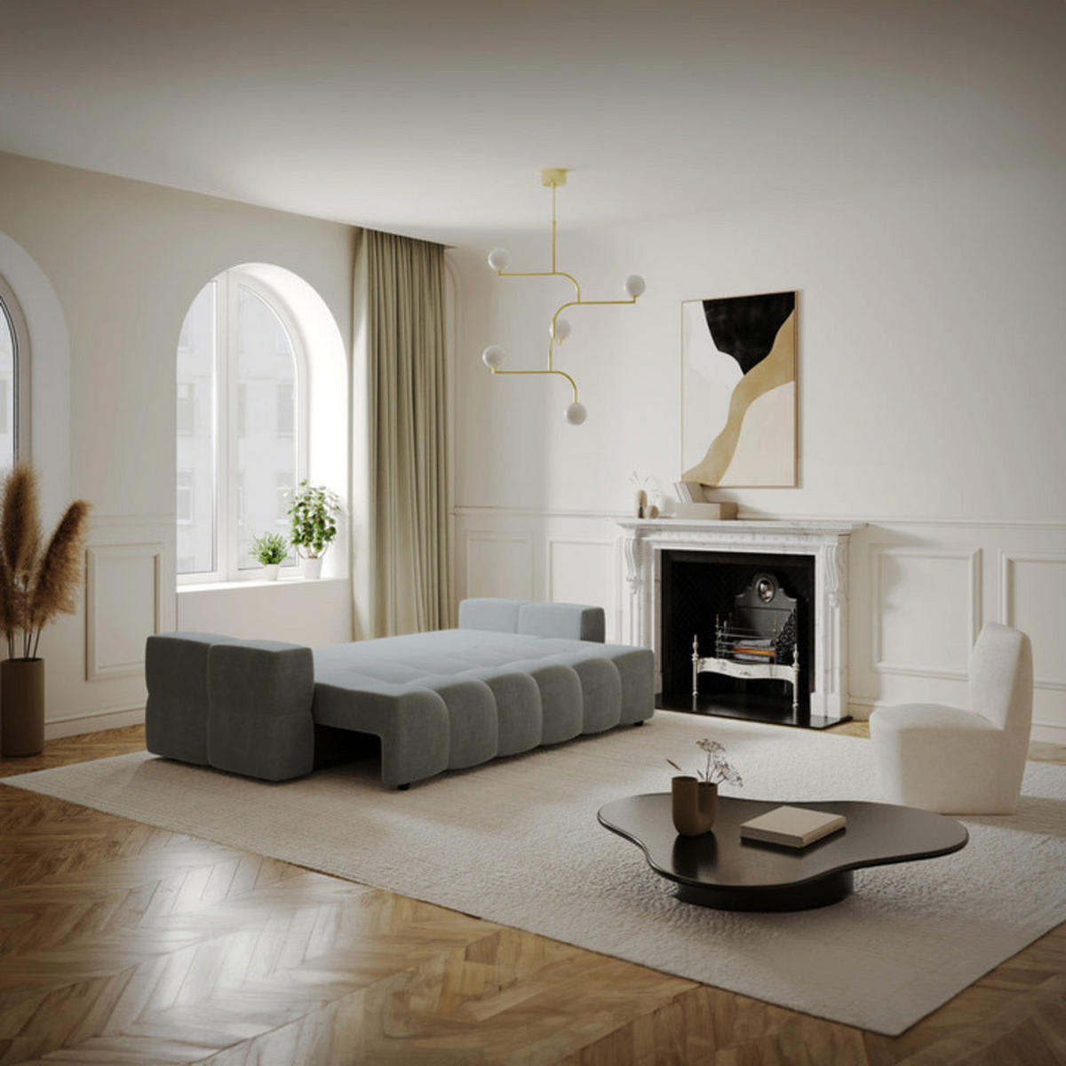 SCHLAFSOFA GERADE Samt Graphitgrau 247cm - Graphitfarben/Grau, Textil (247/90/102cm) - Sia Home