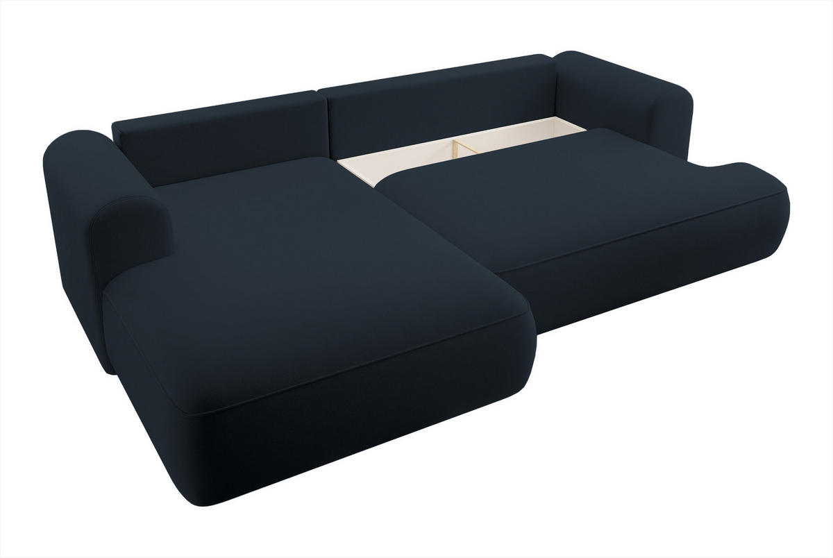 ECKSOFA Ovo Dunkelblau Velours - Schwarz/Dunkelblau, Kunststoff/Textil (260/165cm) - Selsey