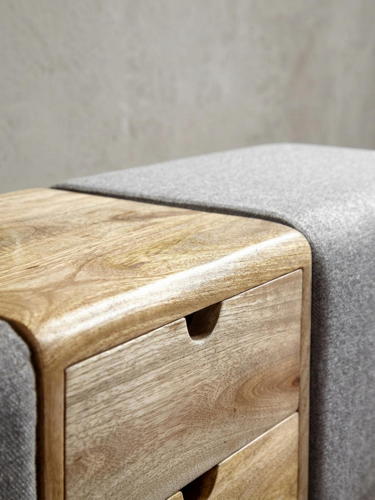 SITZBANK Massivholz Stoffbezug mit 2 Schubladen, Grau 120x30x56 cm - Braun/Grau, Mangoholz/Textil (120/56/30cm) - KADIMA DESIGN