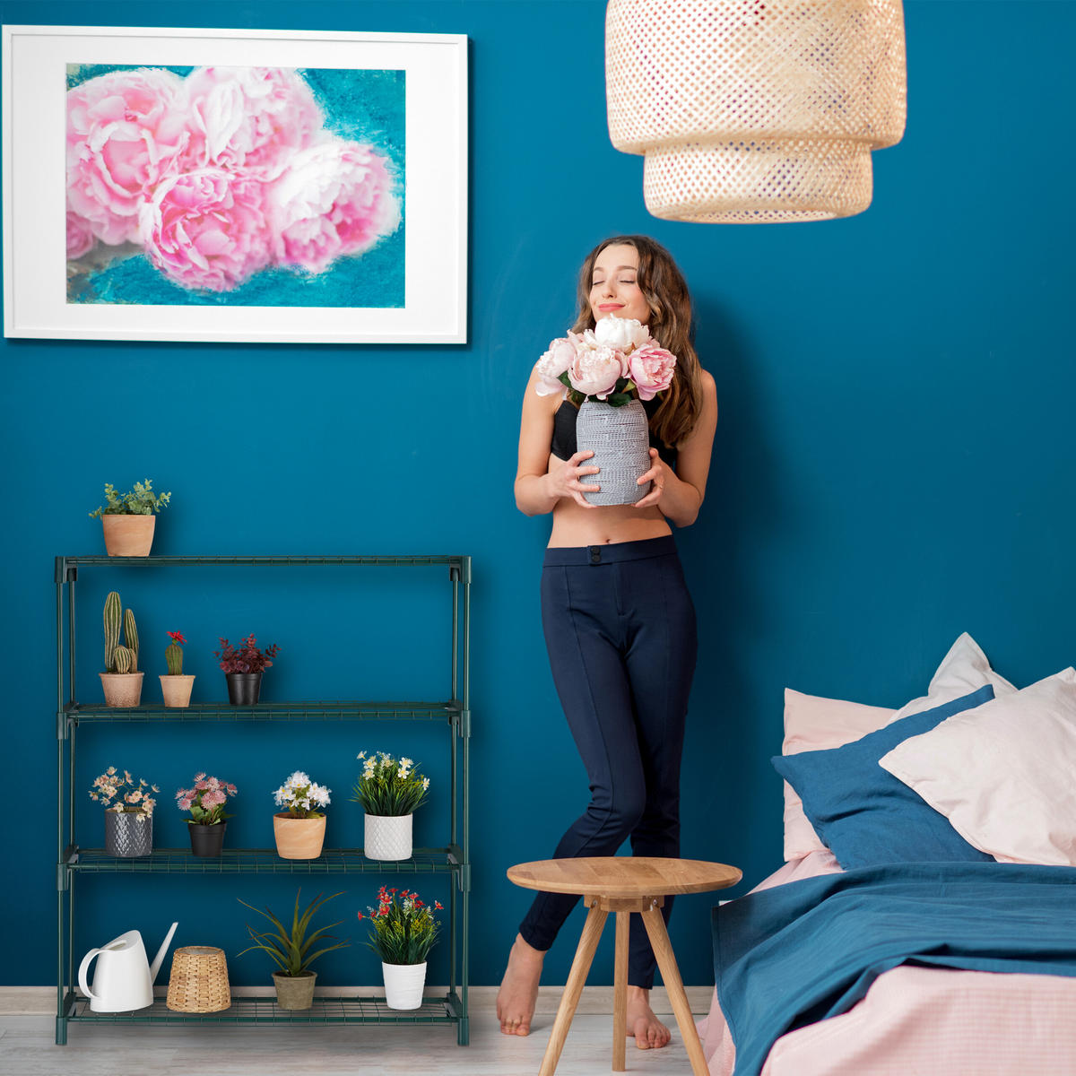 2XPFLANZENREGAL - Dunkelgrün, Kunststoff/Metall (91/106/28cm) - Relaxdays