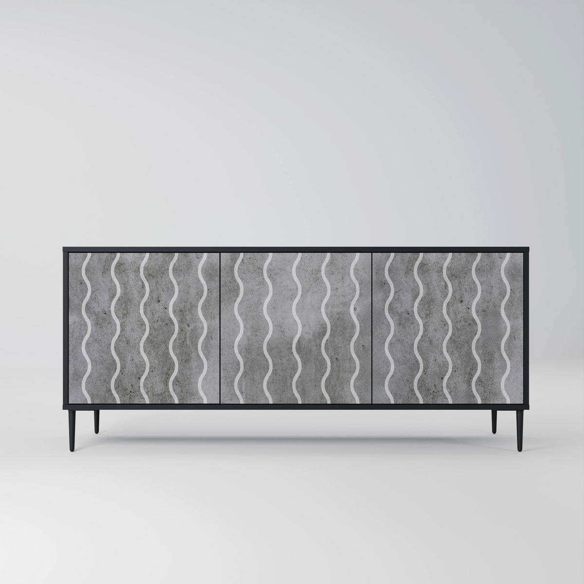 SIDEBOARD WAVES OF CONCRETE, Eicheneffekt, 164,5x42x77,5 cm, 3 Türen - Eichefarben/Buchefarben, Holzwerkstoff/Buchenholz (164.5/77.5/42cm) - SpaceRebels