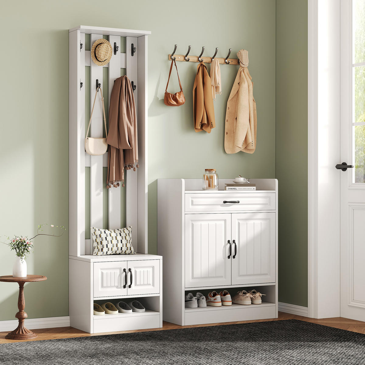 GARDEROBENSET Wand mit Schuhbank Weiß 125x36x190cm - Weiß, Holzwerkstoff (36/190/125cm) - FLIEKS