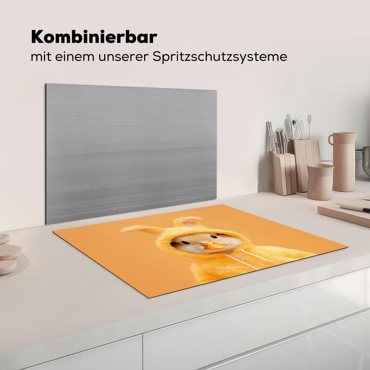 HERDABDECKPLATTE Osterhase - Kostüm - Ente Herdabdeckung Induktionsfeld 70x52 cm - Gelb, Kunststoff (70/52/0.2cm) - MuchoWow