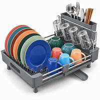 ABTROPFGESTELL Grau ausziehbar Edelstahl mit Besteckkorb - Grau, Kunststoff/Metall (52/24/35cm) - Relaxdays