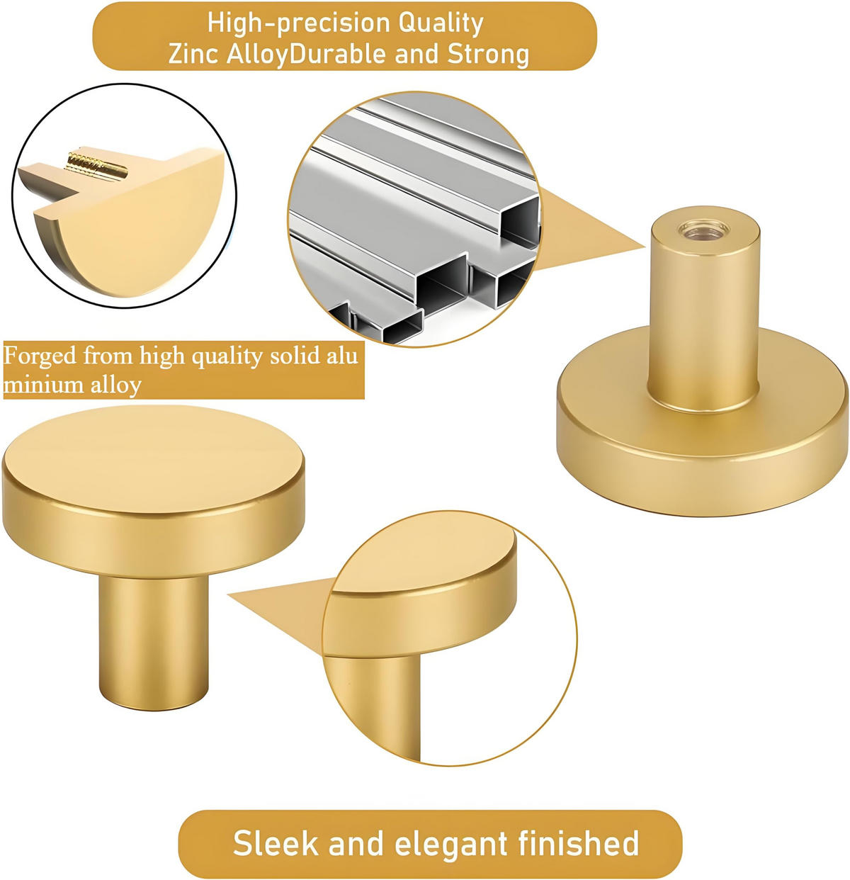 SCHRANKKNOPF Gold 6er-Set 30x25 mm Aluminium - Goldfarben, Metall (1.1/2.5/0.3cm)