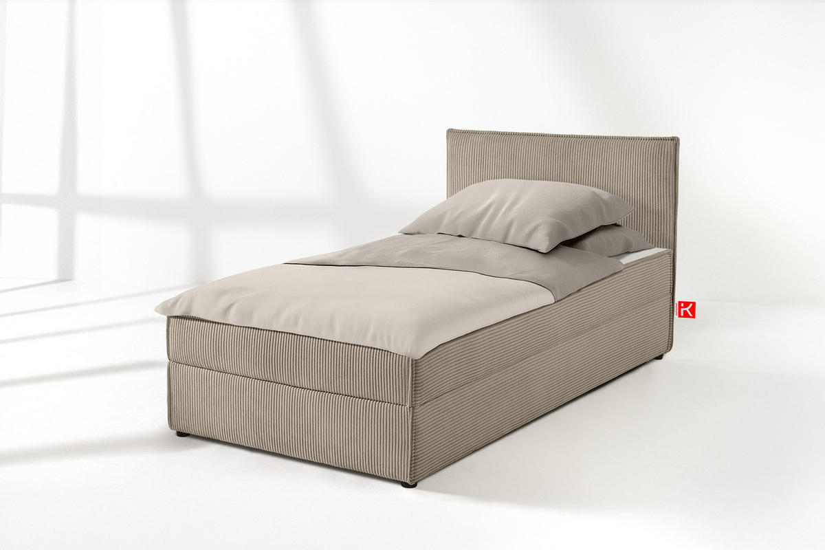BOXSPRINGBETT ROTI Einzelbett, beige - Beige/Schwarz, Holz/Holzwerkstoff (100/200cm) - KONSIMO®