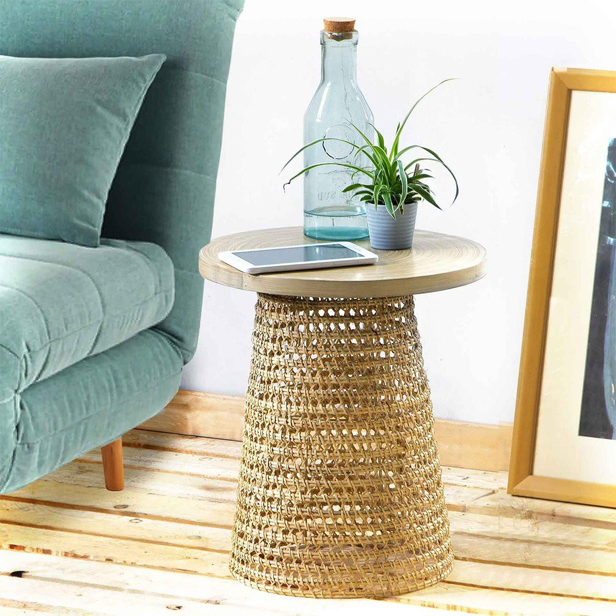 BEISTELLTISCH mit Bambusplatte - 40/40/45 cm - Apfelbaumfarben, Naturmaterialien (40/40/45cm) - Calicosy