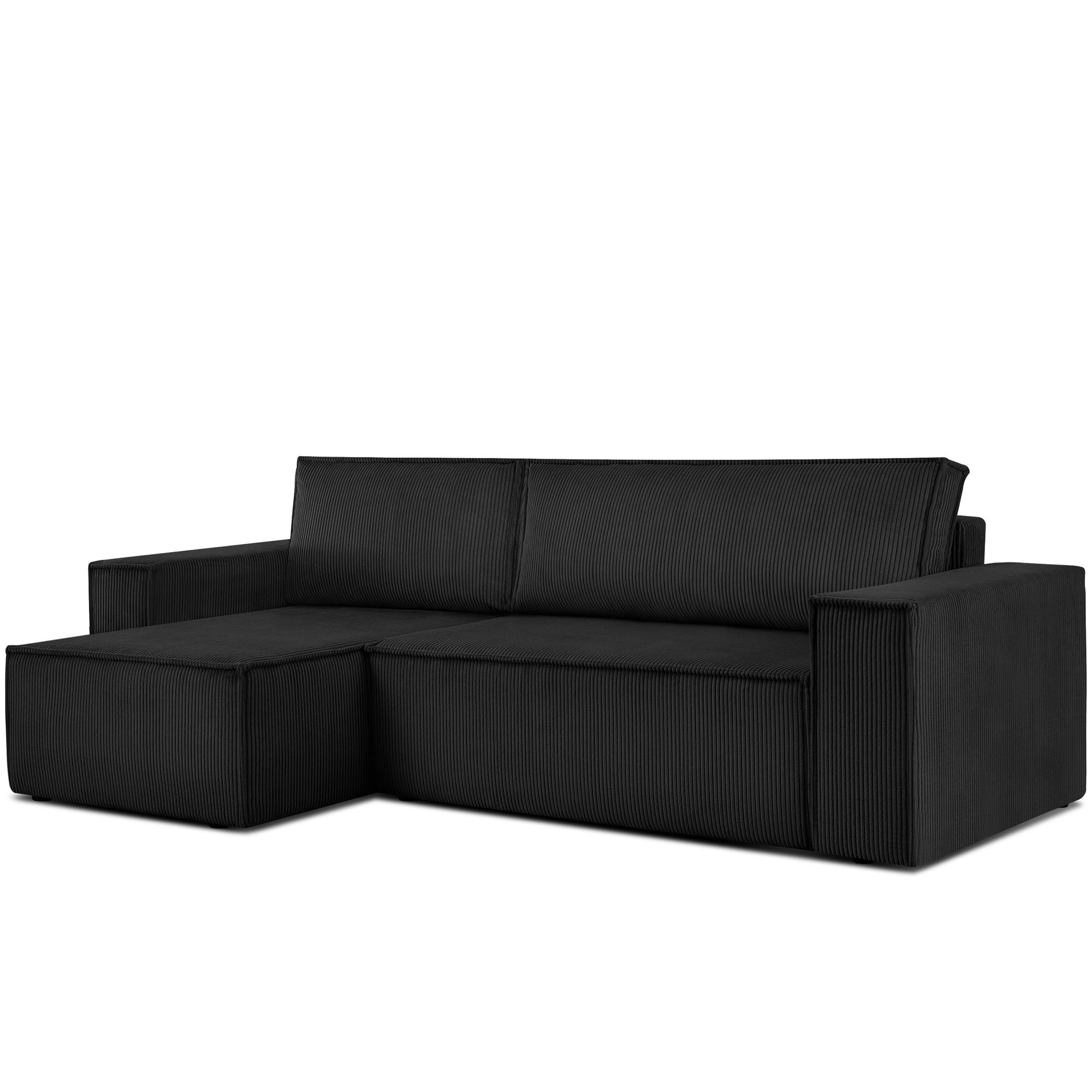 ECKSOFA-LINKS/RECHTS NAPI Schlaffunktion mit Cordbezug, Schwarz - Schwarz, Textil (262/148cm) - KONSIMO®