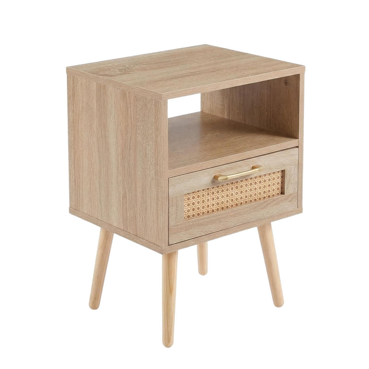 NACHTTISCH mdf rattan naturholzoptik mit schublade - Naturfarben, Holzwerkstoff (40/55/30cm) - Urban Meuble