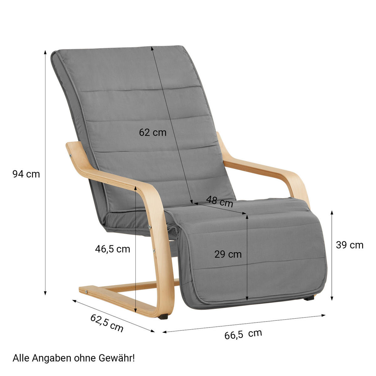 RELAXSESSEL Stoffbezug Grau, Fußstütze - Grau, Textil (66/94/62cm) - Homestyle4u