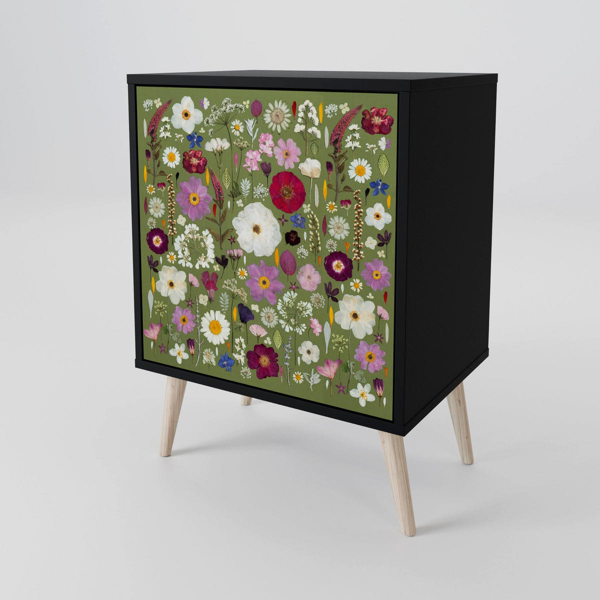 SIDEBOARD WILD GARDEN, Schwarz, 57,5x42x67,5 cm, Schwarze Metall-Rahmenfüße - Multicolor/Schwarz, Holzwerkstoff/Metall (57.5/67.5/42cm) - SpaceRebels