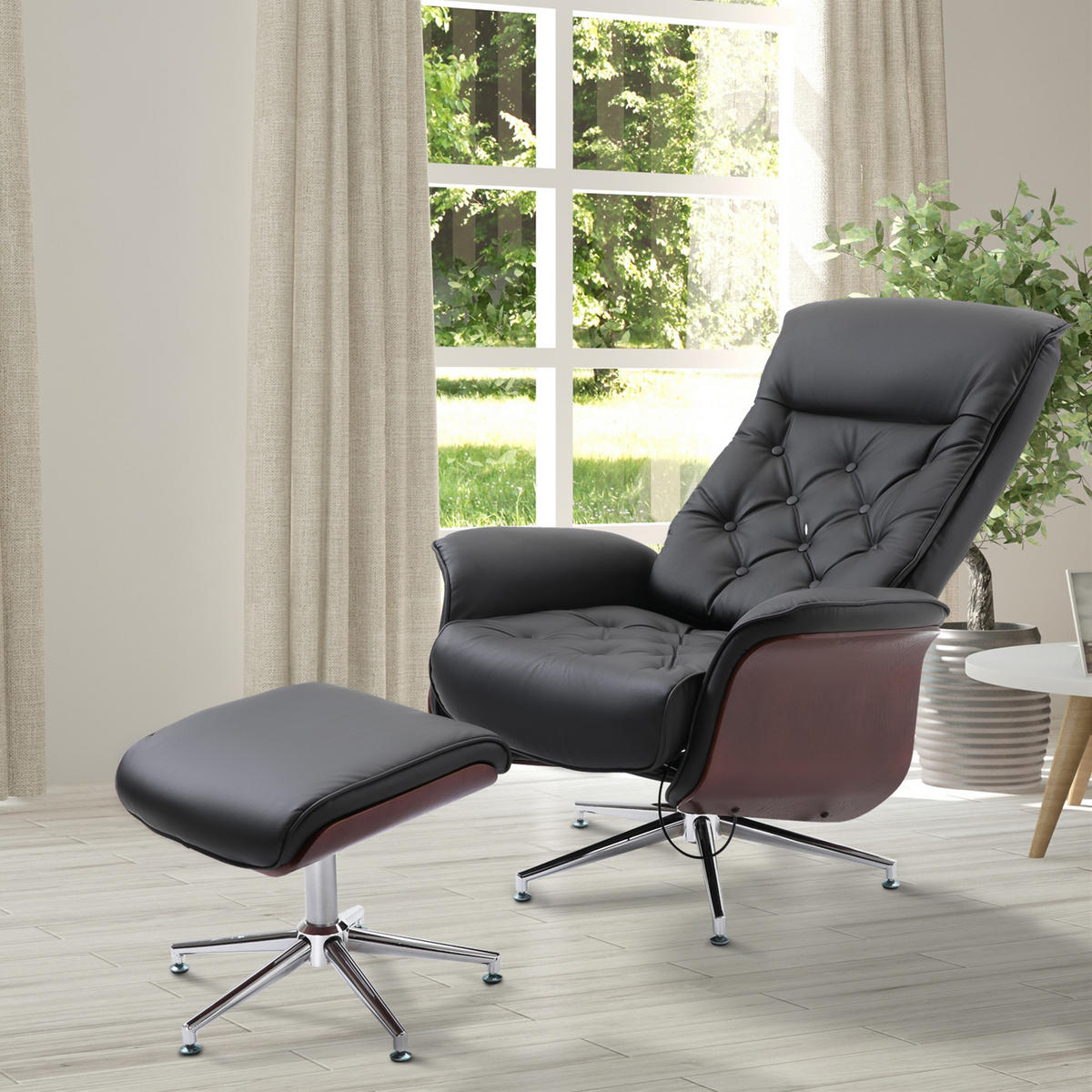 RELAXSESSEL mit Hocker, Schwarz - Schwarz, Kunststoff (83/110/82cm) - HOMCOM