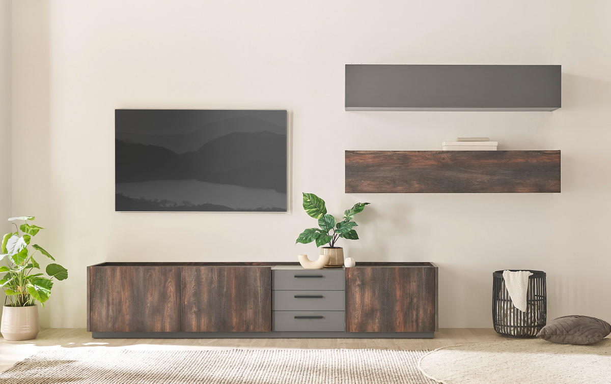 HÄNGESCHRANK Thermo Eiche, Wandschrank hängend 152 x 30 cm - Eichefarben/Grau, Holzwerkstoff (152/30/30cm) - Furn.Design