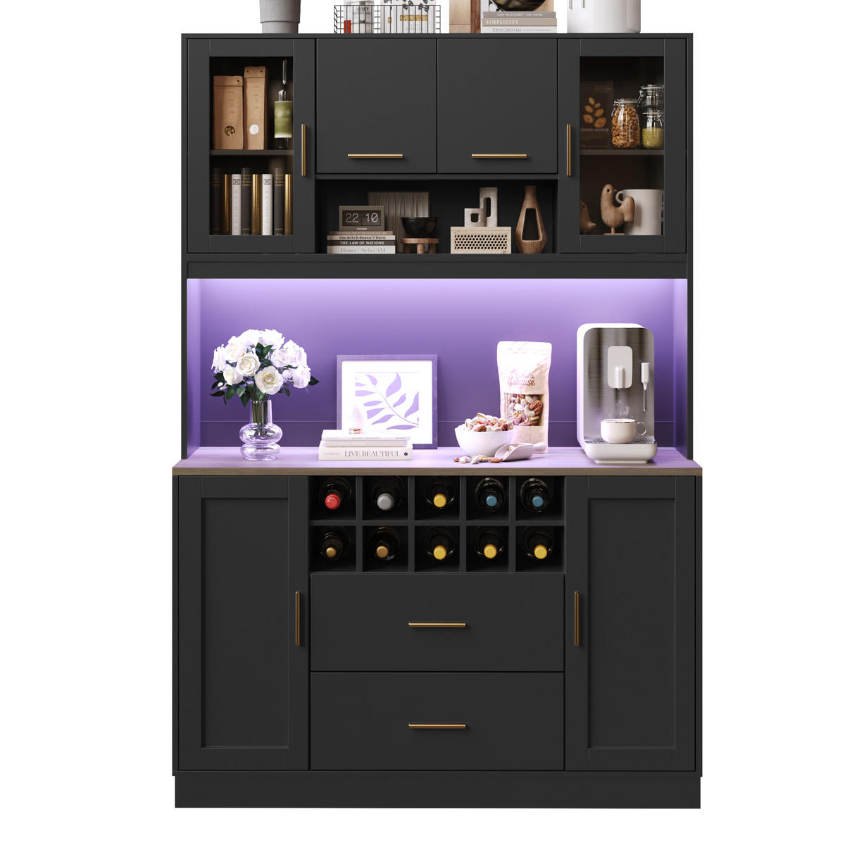 BUFFETSCHRANK Kombi Schwarz 120/36.3/180 cm - Schwarz, Holz (120/180/36.3cm) - PANGIVO