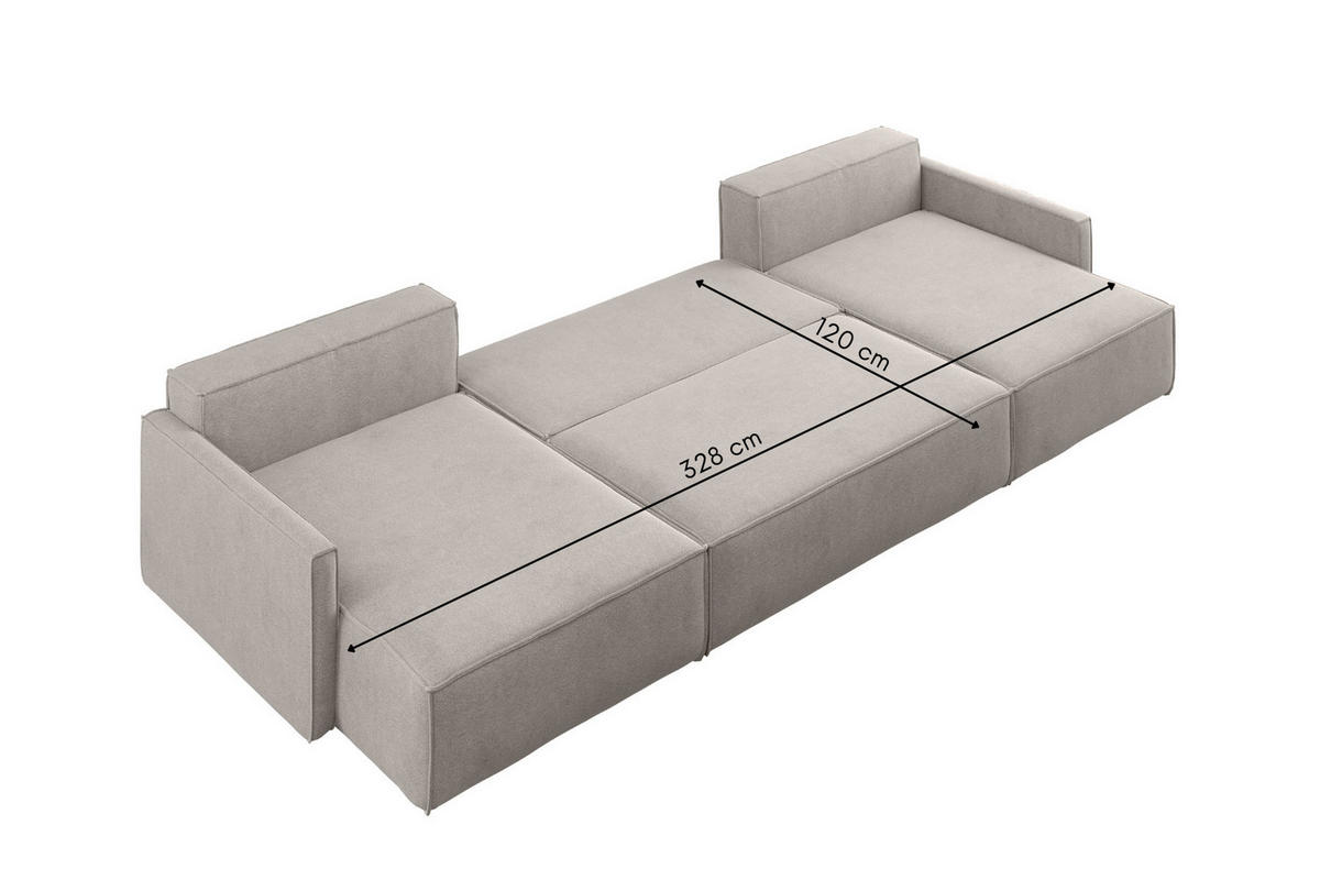 ECKSOFA Carlos U-Form Mit Schlaffunktion Und Bettkasten Stoff Salvador Hellbeige - Creme, Holz (348/142cm) - Kaiser Möbel