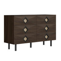 SIDEBOARD Walnuss mit 6 Schubladen & Rattan-Griffen Modern 120×40×74 cm - Walnussfarben, Holzwerkstoff (120/74/40cm) - Urban Meuble