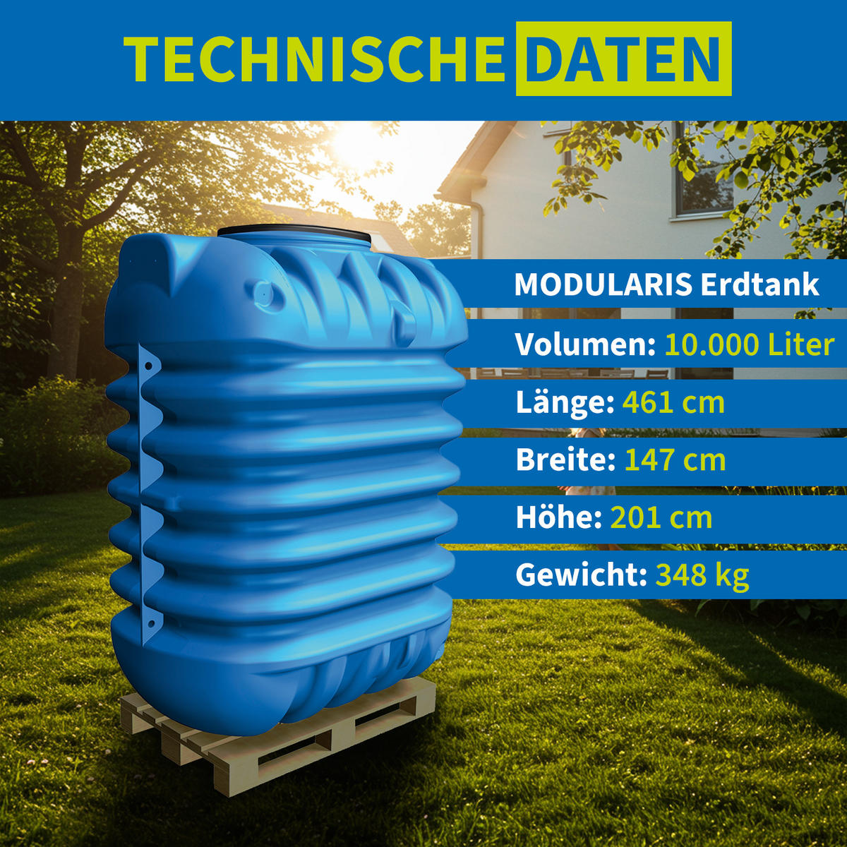 ERDTANK 10000 L inkl. Schachtverlängerung - Blau, Kunststoff (147/201/461cm) - 4rain