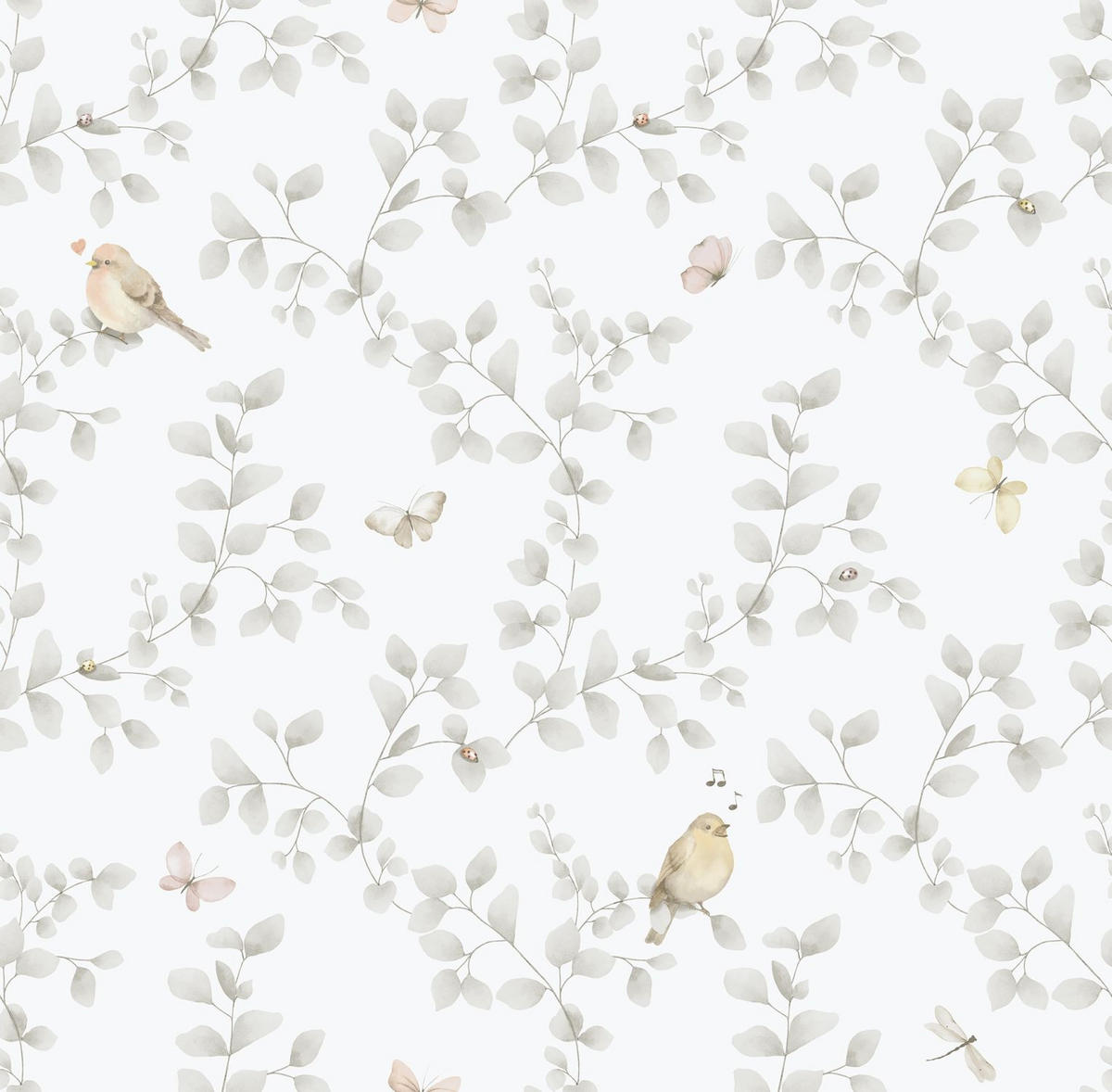 TAPETE Blumen und Vögel 53 cm x 10.05 m - Weiß, Papier (53/0.1cm) - Sanders & Sanders