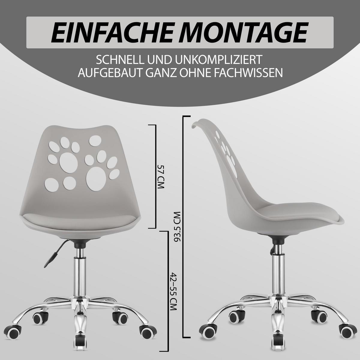 BÜRODREHSTUHL Grau, Höhenverstellbar, Rollen, Ohne Armlehnen, Ergonomisch Für Home Office Und Schlafzimmer - Grau, Textil (51/94/58cm) - Best For Home